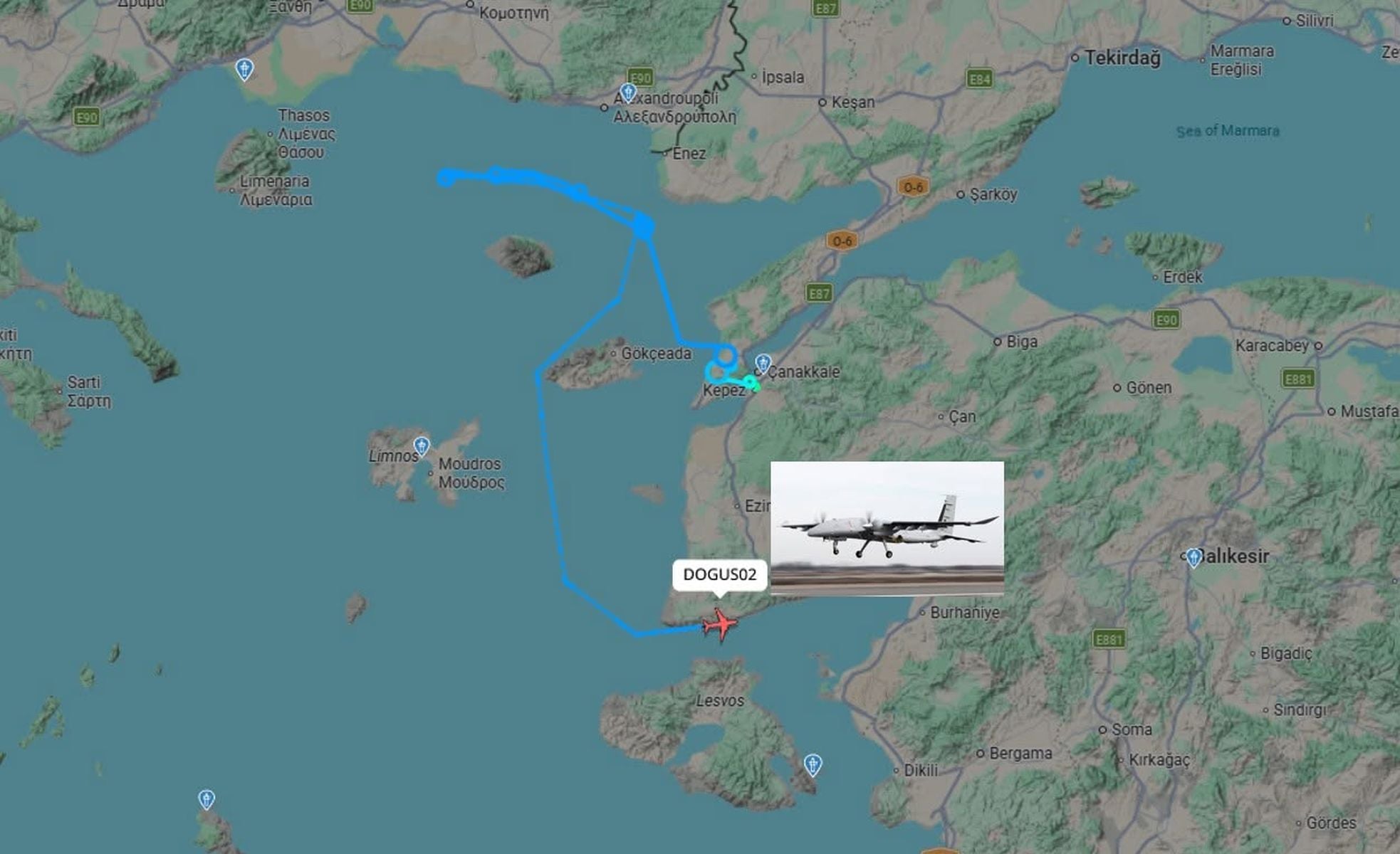 Τουρκικό drone κινήθηκε επί τρεις ώρες στη θαλάσσια περιοχή βορειοδυτικά της Σαμοθράκης και περιμετρικά της Αλεξανδρούπολης 6 Χάρτης, drone